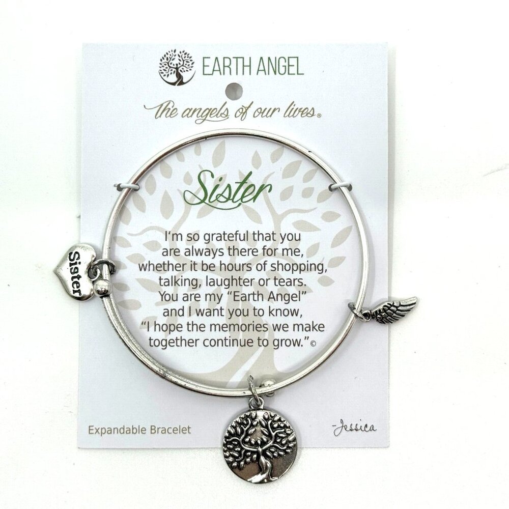 Earth Angel - Sister Charms- Expandable Bracelet Antique Silver Tone